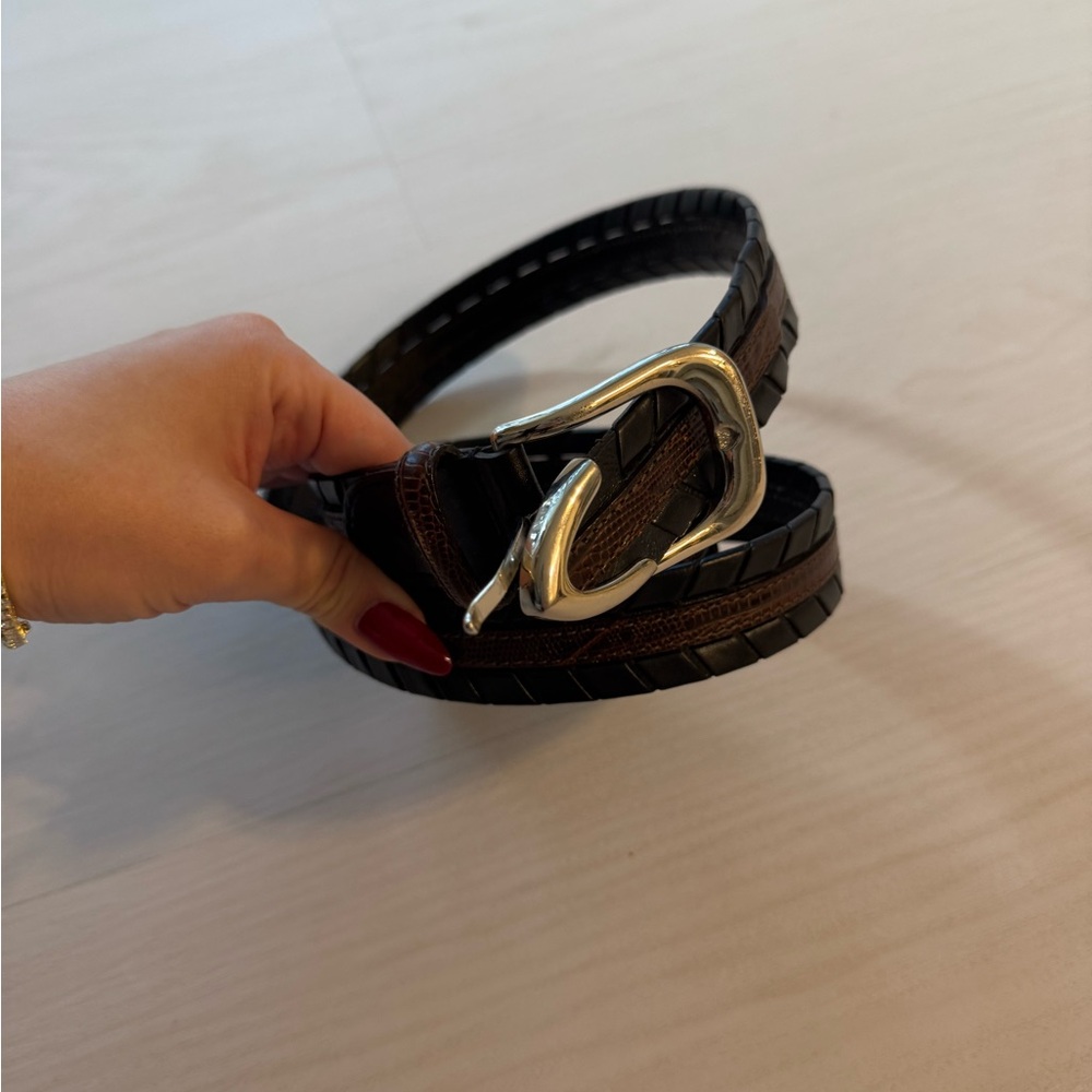 Brown 100 % Leather Belt with Silver Buckle XXL